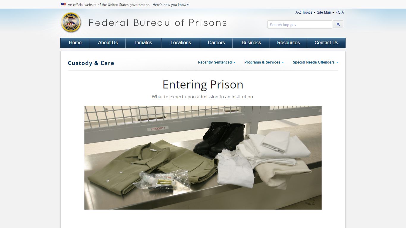 BOP: Entering Prison - Federal Bureau of Prisons